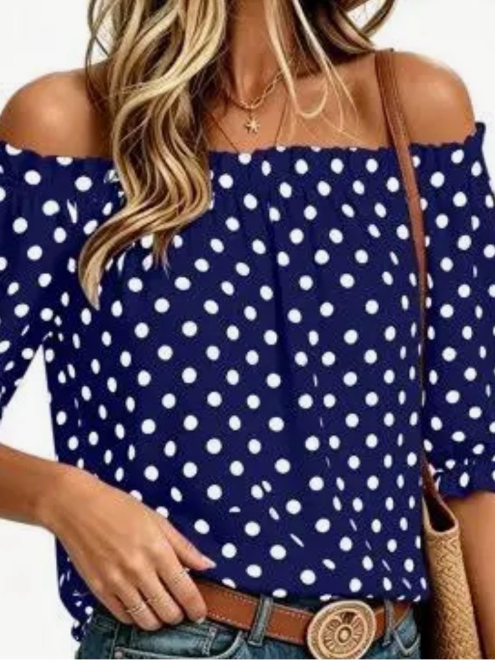 Polka dots Sweet Pea Royal Blue Ruffled Blouse